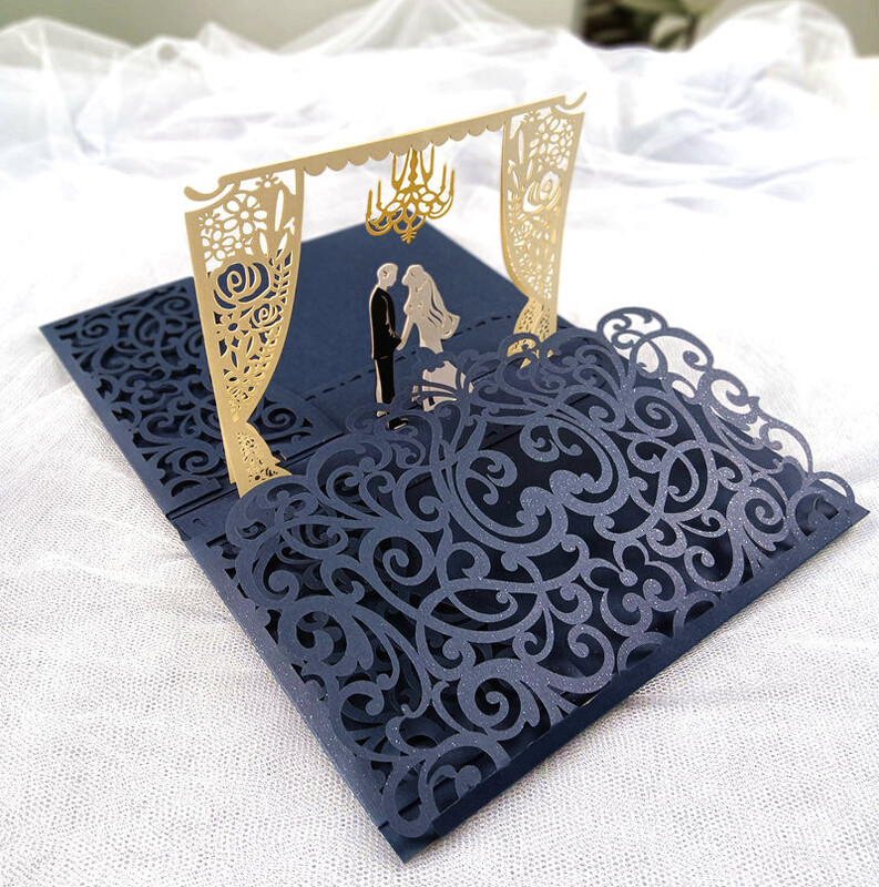 1x 3D POP UP Vestuvių kvietimų kortelė Raudonos dramblio kaulo spalvos tamsiai bordo žalia juoda lazeriu iškirpti vestuvių kvietimai sveikinimo atvirukai Kvietimai