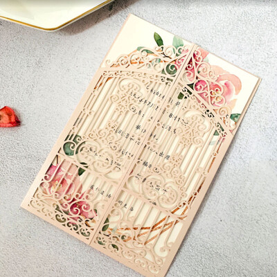 10 vienetų lazeriu pjaustytų vestuvių vartų meilės durų kvietimo kortelė juoda rožinė auksinė sužadėtuvių vakarėlio sveikinimo kvietimai IC165