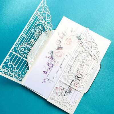 10 vienetų lazeriu pjaustytų vestuvių vartų meilės durų kvietimo kortelė juoda rožinė auksinė sužadėtuvių vakarėlio sveikinimo kvietimai IC165