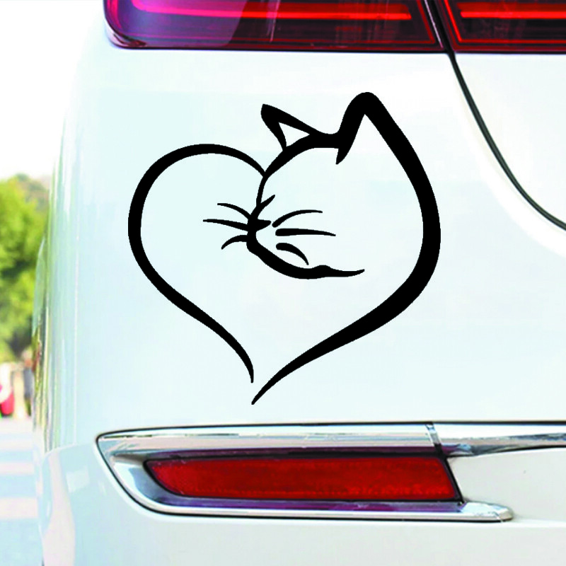 Neperšlampamas Cat & Heart automobilio lipdukas – patvarus PVC, naktinis saugus išorinis automobilio dekoras