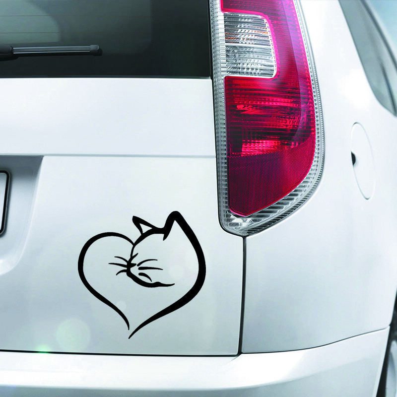 Neperšlampamas Cat & Heart automobilio lipdukas – patvarus PVC, naktinis saugus išorinis automobilio dekoras