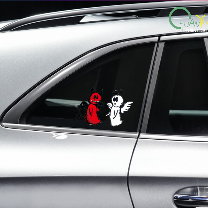 Duté nálepky na auto s anjelom a démonom, ručne kreslené, kreslené, auto, motocykel, elektrické vozidlo, vodotesné nálepky