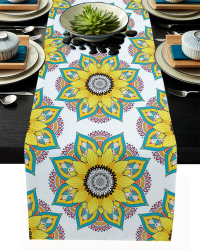 Boho dekor mandala kvety textúra ľanu vlastné prestieradlá na stôl na stolovanie svadba domov párty prestieradlo
