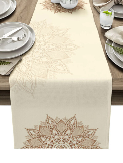 Boho dekor mandala kvety textúra ľanu vlastné prestieradlá na stôl na stolovanie svadba domov párty prestieradlo