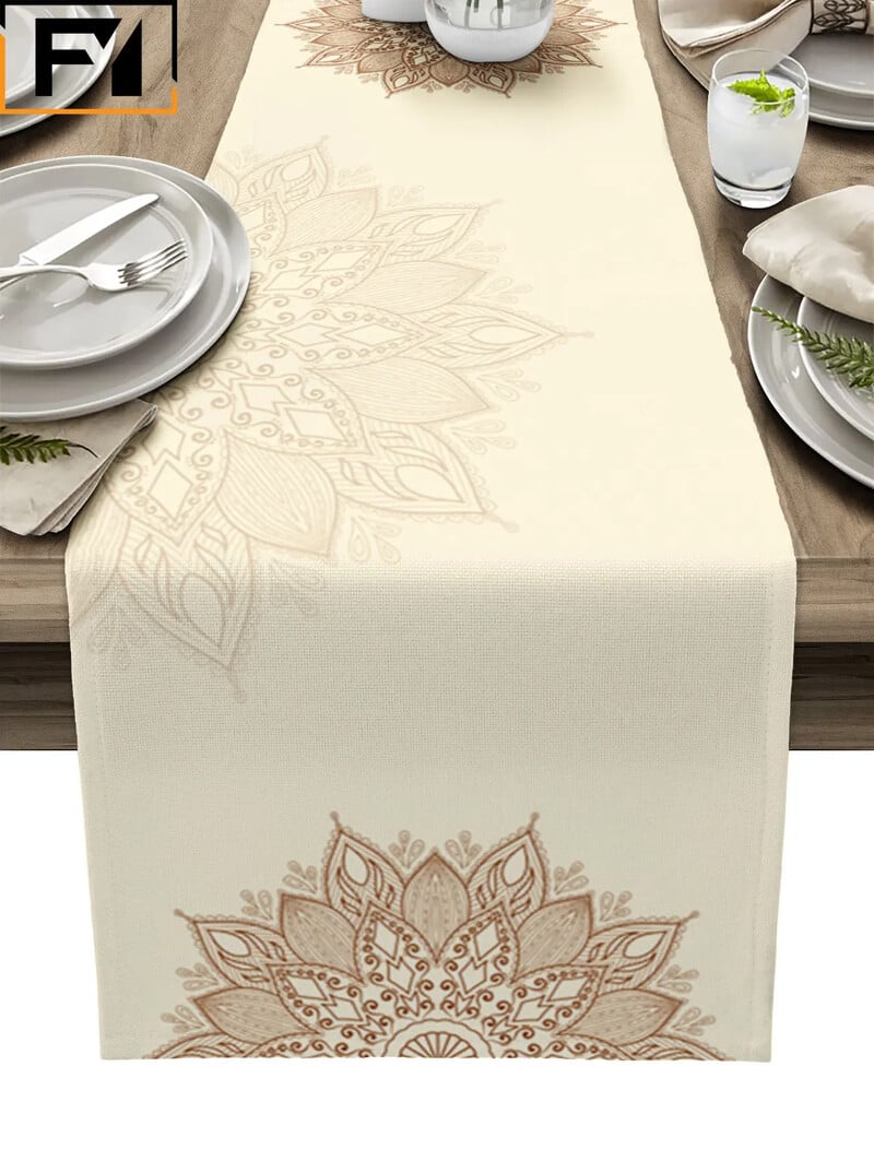 Boho dekor mandala kvety textúra ľanu vlastné prestieradlá na stôl na stolovanie svadba domov párty prestieradlo