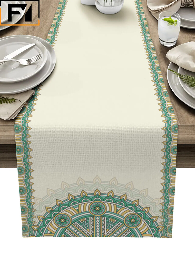 Boho dekor mandala kvety textúra ľanu vlastné prestieradlá na stôl na stolovanie svadba domov párty prestieradlo