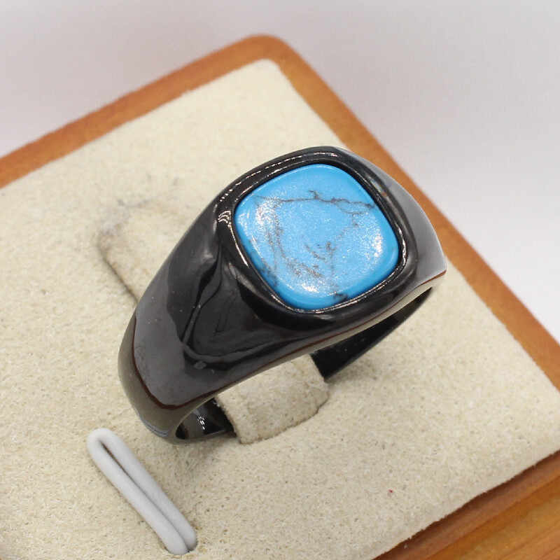  Inel cu piatră prețioasă pătrată din oțel titan modern personalizat european și american pentru bărbați