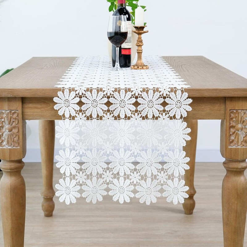 120-250 CM Bohēmijas galda apdare ar mežģīnēm, izšūta balta mežģīņu galda skrējēja