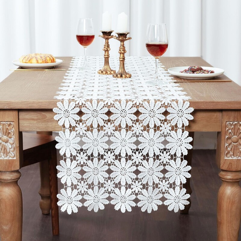 120-250 CM Bohēmijas galda apdare ar mežģīnēm, izšūta balta mežģīņu galda skrējēja