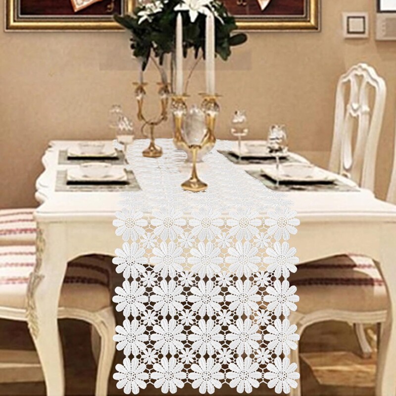 120-250 CM Bohēmijas galda apdare ar mežģīnēm, izšūta balta mežģīņu galda skrējēja