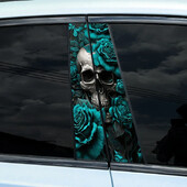 2 bucăți autocolante pentru mașină cu craniu turcoaz, stâlp B, impermeabil, acoperire de decorare pentru coloană centrală, zgârieturi, autocolante pentru uși de mașină, pilon