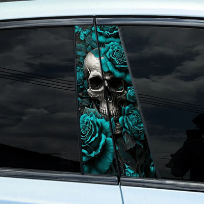 2 bucăți autocolante pentru mașină cu craniu turcoaz, stâlp B, impermeabil, acoperire de decorare pentru coloană centrală, zgârieturi, autocolante pentru uși de mașină, pilon