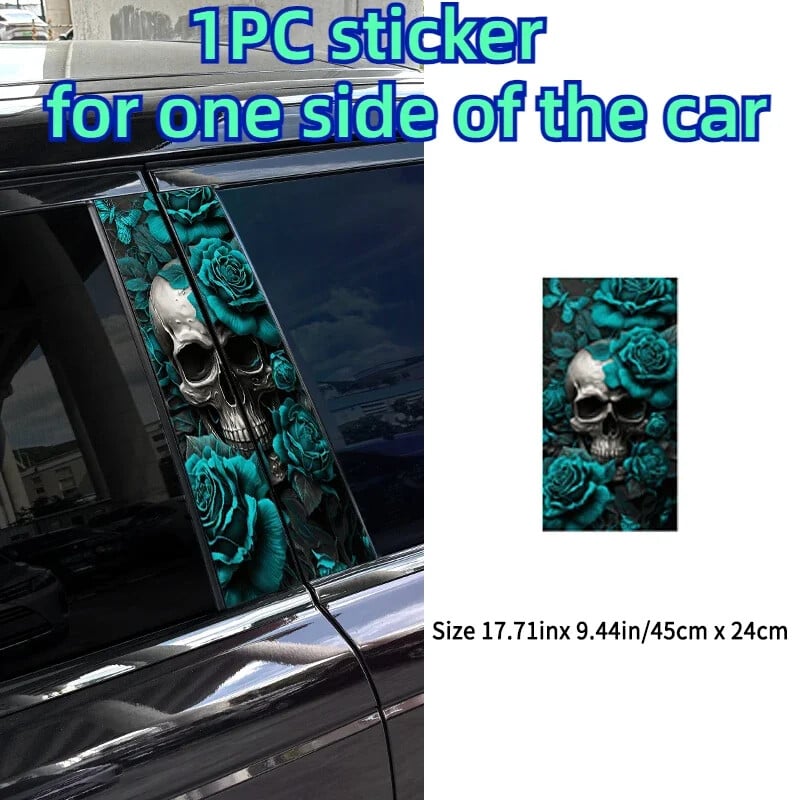 2 bucăți autocolante pentru mașină cu craniu turcoaz, stâlp B, impermeabil, acoperire de decorare pentru coloană centrală, zgârieturi, autocolante pentru uși de mașină, pilon