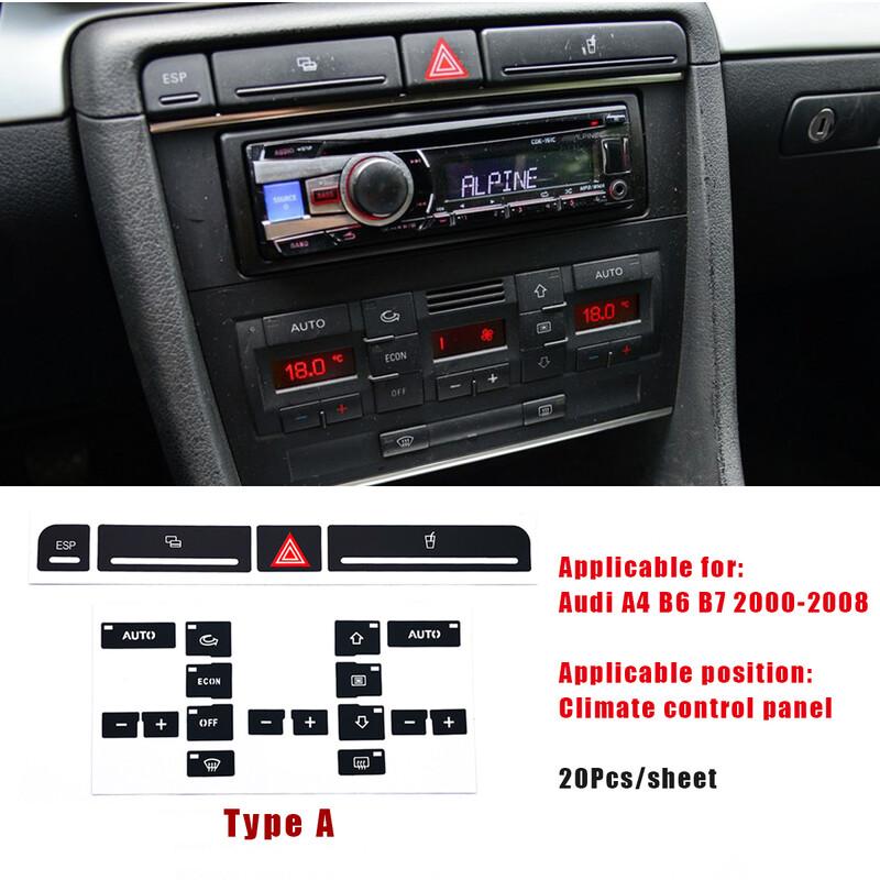 Autocolant de reparații pentru Audi A4 B6 B7 2000 până la 2008 Kit de reparații pentru buton comutator geam electric pentru panoul de bord Buton de climă cu alarmă ESP