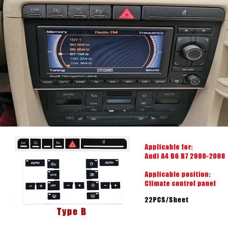 Autocolant de reparații pentru Audi A4 B6 B7 2000 până la 2008 Kit de reparații pentru buton comutator geam electric pentru panoul de bord Buton de climă cu alarmă ESP
