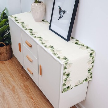 Monstera Leaves Palm Tropical Print Λινά Τραπεζοδρομείς Vintage Ακουαρέλα Φυτά Τραπεζοδρομείς Σπίτι Δείπνο Διακόσμηση γιορτινό πάρτι