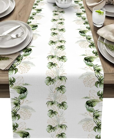 Monstera levelek pálma trópusi nyomat vászon asztali futók Vintage akvarell növények asztali futók Otthoni vacsora Ünnepi parti dekoráció