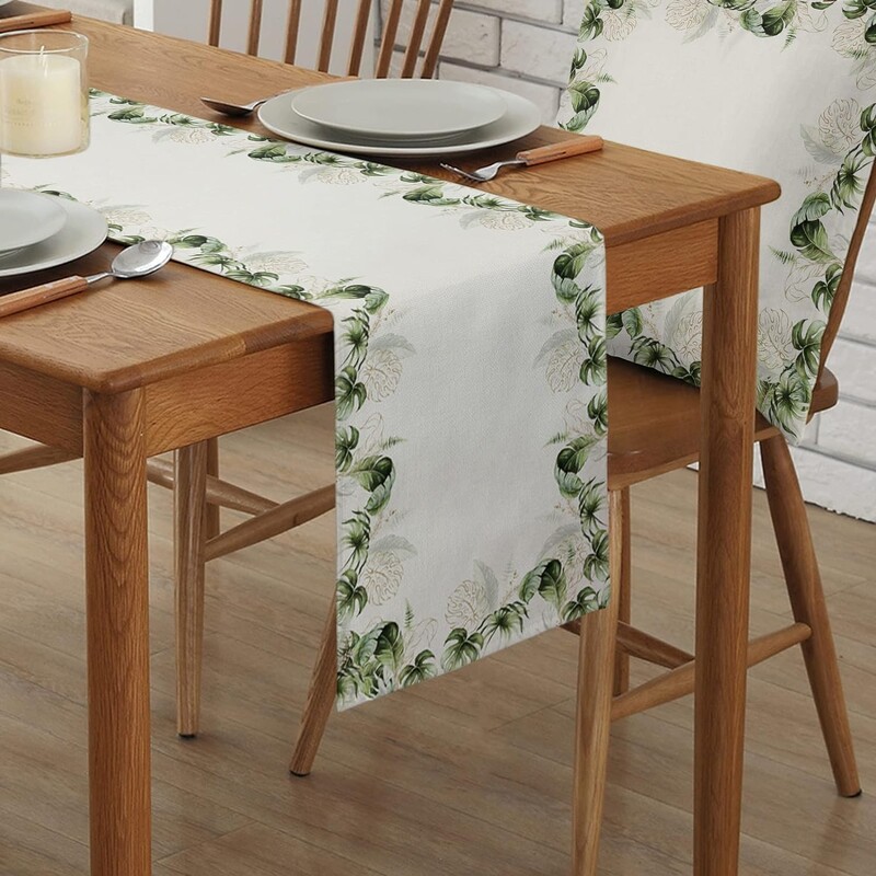 Monstera levelek pálma trópusi nyomat vászon asztali futók Vintage akvarell növények asztali futók Otthoni vacsora Ünnepi parti dekoráció