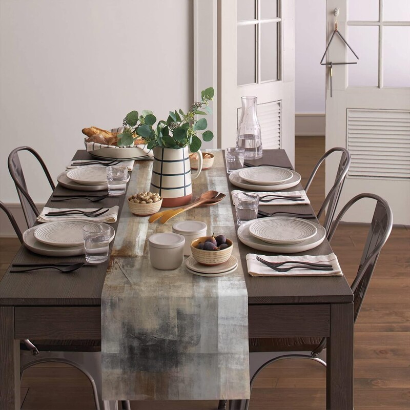 Abstraktus menas Rudas aliejinis piešinys Lininiai stalo bėgikai, šalikai Sodybos virtuvė Valgomojo stalo bėgikai Šventinių vakarėlių dekoras