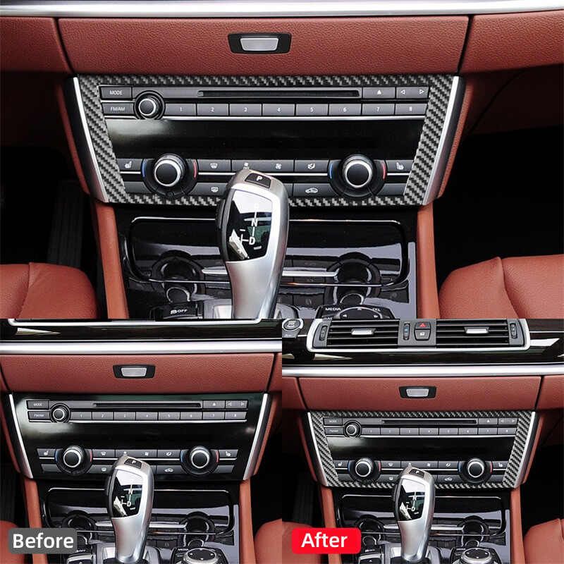 Szénszálas belső BMW 5-ös sorozat GT5 F07-hez 2010-2017 Tartozékok Autó Központi vezérlő CD-gomb panel Kímélő Takaró matricák