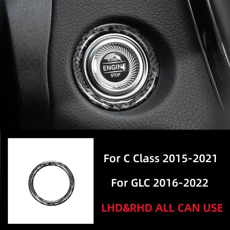 Mercedes Benz W204 W205 W212 CE GLC osztályú szénszálas automata GOMB START Kímélőgyűrű matricák Autóbelső tartozékokhoz