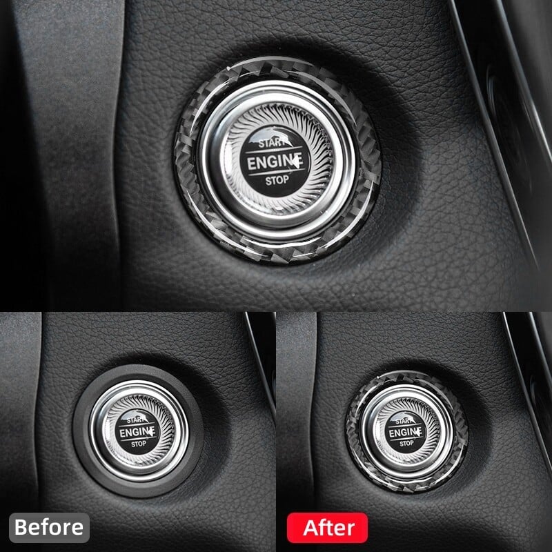 Mercedes Benz W204 W205 W212 CE GLC osztályú szénszálas automata GOMB START Kímélőgyűrű matricák Autóbelső tartozékokhoz