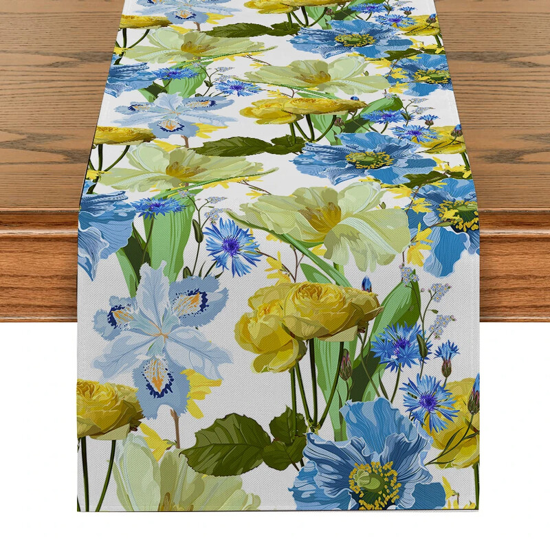 Akvarell stílusú asztali futószalag Otthoni konyhaasztal dekoráció növény virágos terítő komód Party vacsora dekoráció