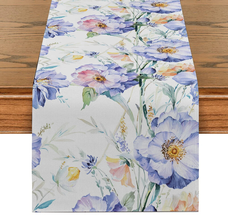 Akvarell stílusú asztali futószalag Otthoni konyhaasztal dekoráció növény virágos terítő komód Party vacsora dekoráció