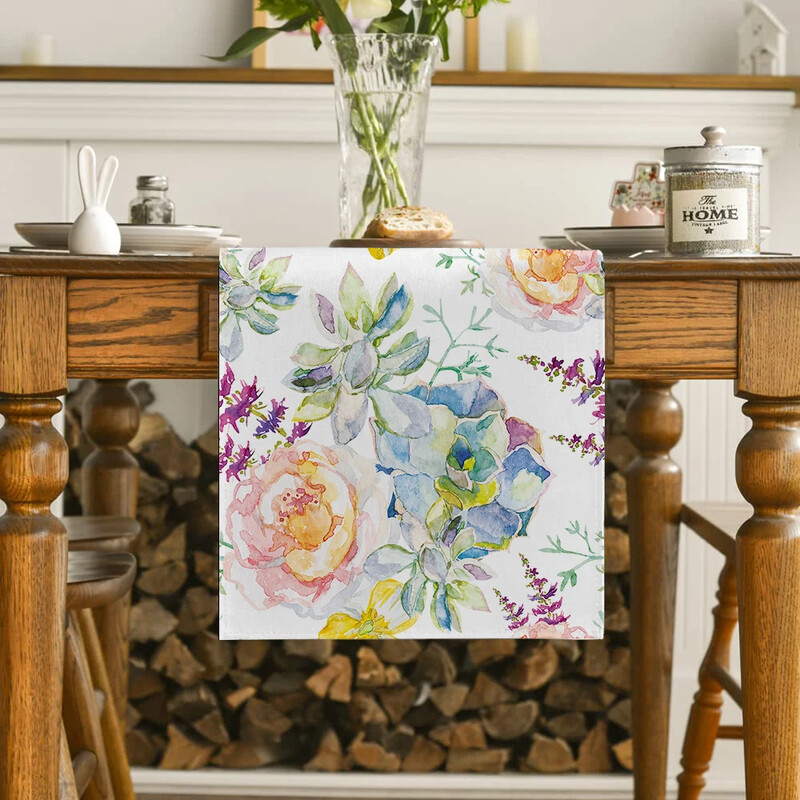 Akvarell stílusú asztali futószalag Otthoni konyhaasztal dekoráció növény virágos terítő komód Party vacsora dekoráció