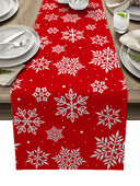 Raudonas lininis stalo bėgikas Kalėdų snaigės stalo bėgikas Namų virtuvės dekoras Šventinės vestuvių šventės stalo priedai