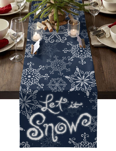 Raudonas lininis stalo bėgikas Kalėdų snaigės stalo bėgikas Namų virtuvės dekoras Šventinės vestuvių šventės stalo priedai