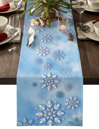 Raudonas lininis stalo bėgikas Kalėdų snaigės stalo bėgikas Namų virtuvės dekoras Šventinės vestuvių šventės stalo priedai