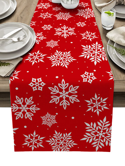 Raudonas lininis stalo bėgikas Kalėdų snaigės stalo bėgikas Namų virtuvės dekoras Šventinės vestuvių šventės stalo priedai