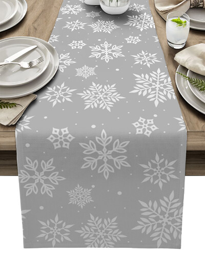 Raudonas lininis stalo bėgikas Kalėdų snaigės stalo bėgikas Namų virtuvės dekoras Šventinės vestuvių šventės stalo priedai