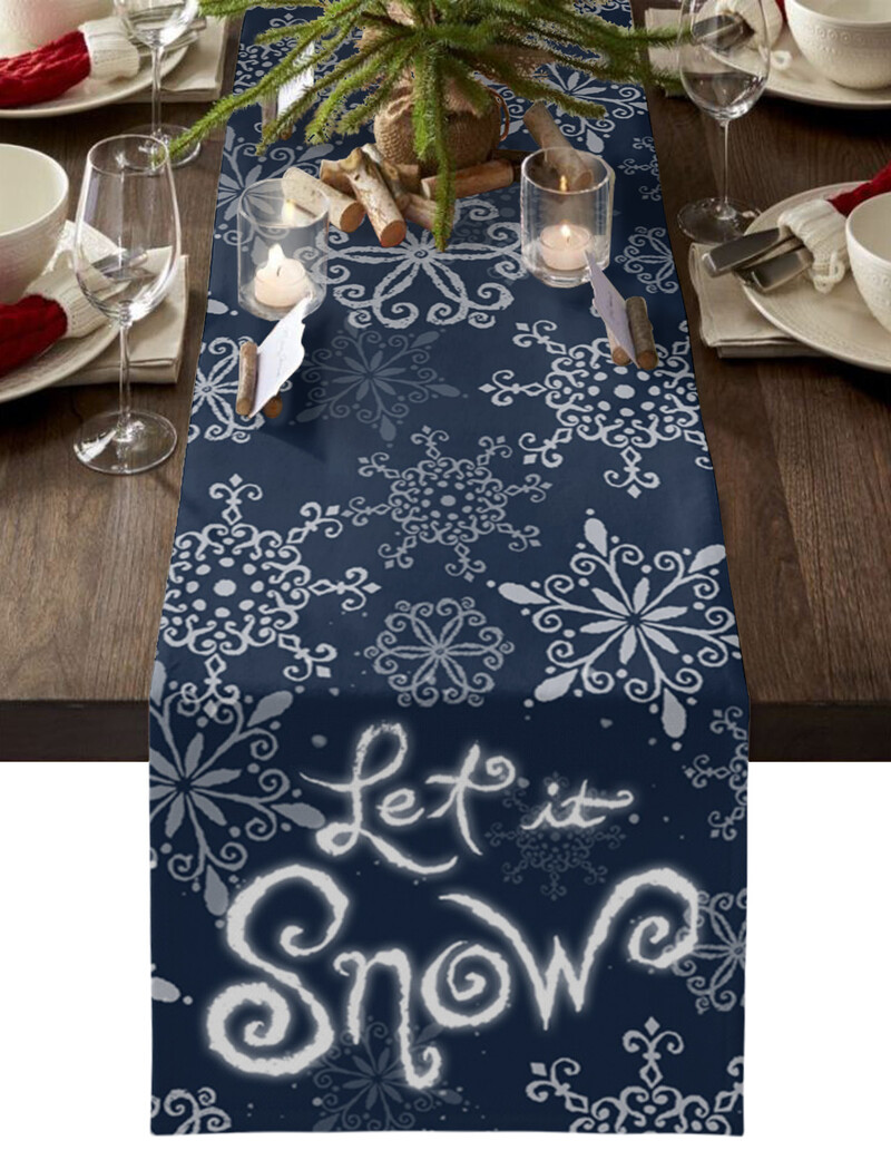 Raudonas lininis stalo bėgikas Kalėdų snaigės stalo bėgikas Namų virtuvės dekoras Šventinės vestuvių šventės stalo priedai