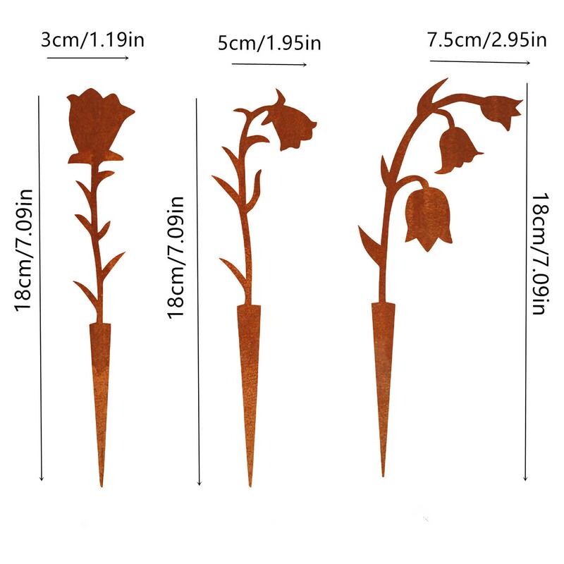 Dekoratyviniai sodo kuoliukai 3 vnt. Slėnio lelijos gėlės metalo siluetas Dekoratyviniai sodo kuolai Kaimiško sodo lauko statulos