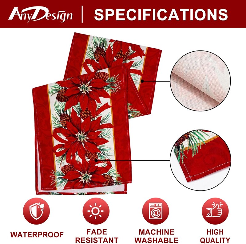 Kalėdų puansetijos raudonos vintažinės lininės lininės stalo bėgikai Namų dekoravimui Patvarūs namų virtuvės valgomojo stalo bėgikai Kalėdų papuošimai