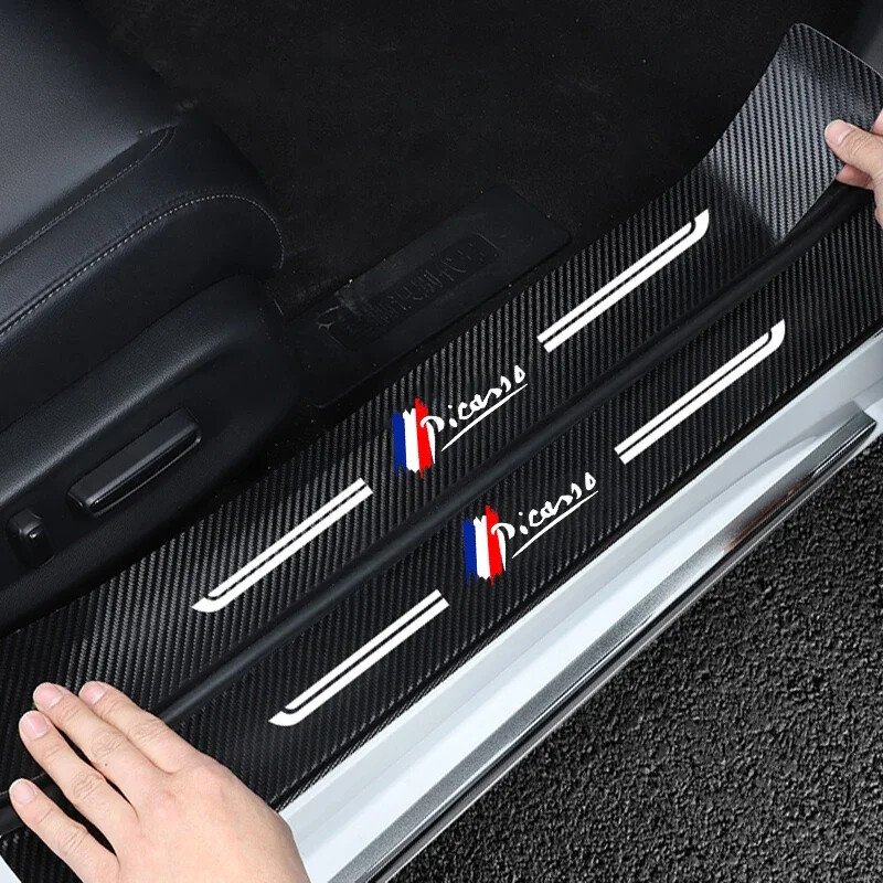 Samolepky z uhlíkových vlákien na prahy dverí auta pre Citroen Picasso, ochranná fólia na prah kufra, ochranné fólie na pedále, nálepky na prahy.