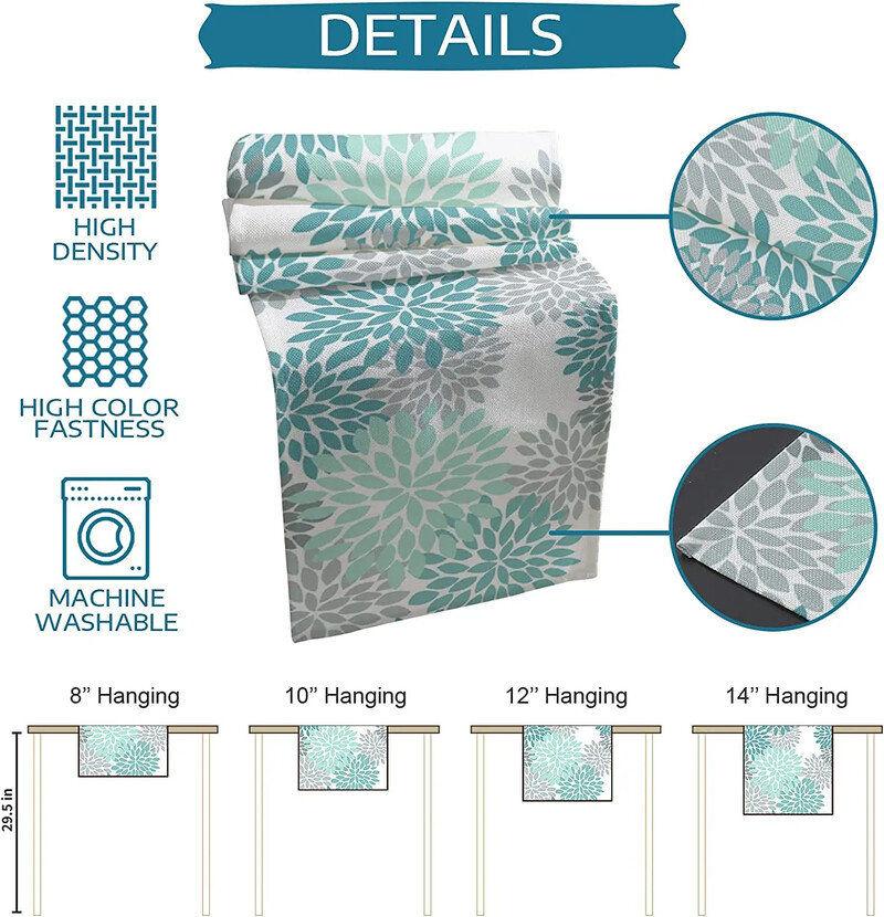 Színes Dahila virágágynemű asztali futók Konyhai asztaldísz Mosható étkezőasztal futók Esküvői party dekorációk