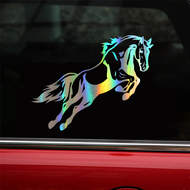 Vinylová nálepka na auto 19,1 * 15,2 cm, vtipná nálepka s mohutným skákajúcim koňom, reflexná laserová nálepka na motocykel, 3D nálepky na štýl auta