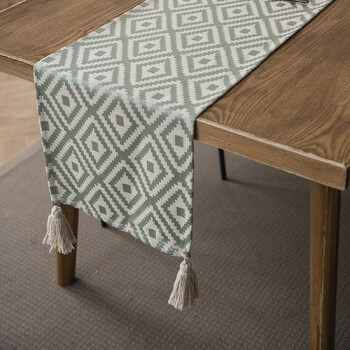 Τραπεζοπανάκι Nordic Jacquard Geometric Runner με φούντα για πάρτι στο σπίτι Διακοσμητικό ύφασμα τραπεζαρίας από πολυεστέρα