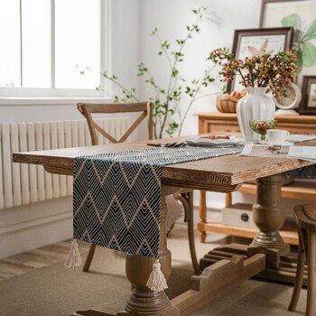 Τραπεζοπανάκι Nordic Jacquard Geometric Runner με φούντα για πάρτι στο σπίτι Διακοσμητικό ύφασμα τραπεζαρίας από πολυεστέρα