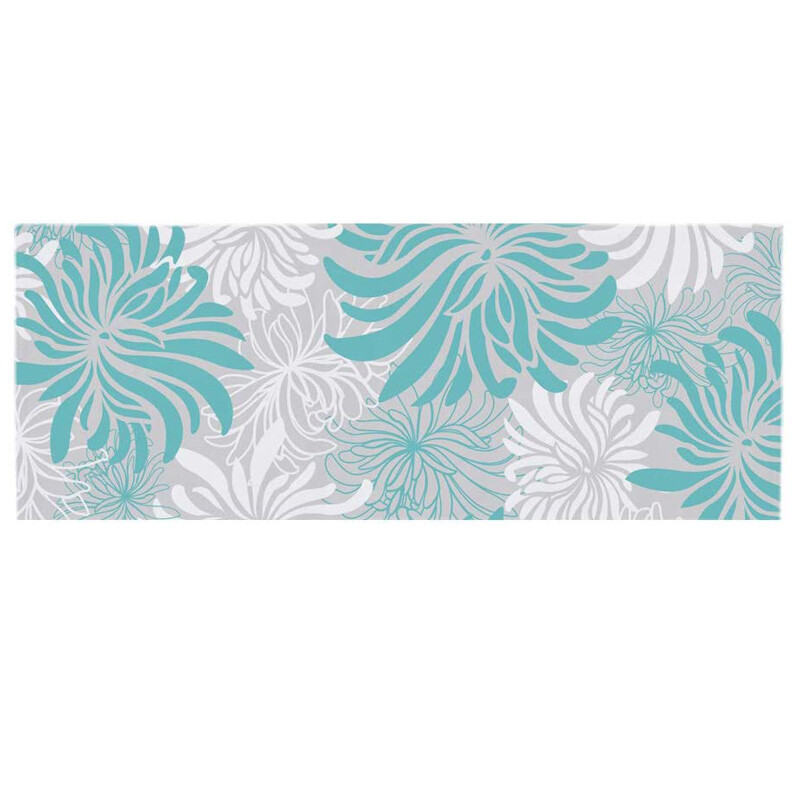 Aqua Chrysanthemum Flowers Lenen Table Runner Wedding Party Decoration Summer Floral Grey for Kitchen Decor