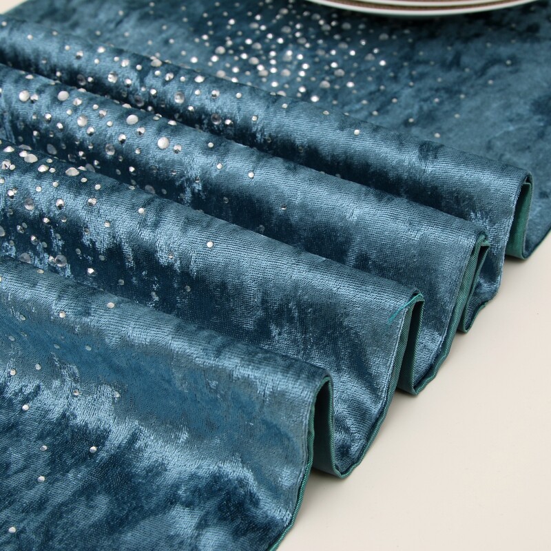 Luxusný európsky štýl, diamantový dekoratívny modrý obrus so strapcami, polyesterový plyšový, tyrkysový modrý obrus, svadobná dekorácia do domácnosti