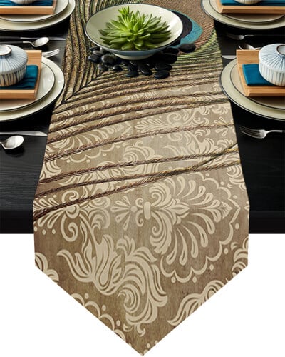 Povo plunksnų gradiento stalo bėgikas, skirtas valgomojo stalo dekoravimui pobūvių dekoravimui, dėmėms atsparus stačiakampis valgomojo stalo bėgikas kaimiškas dekoras