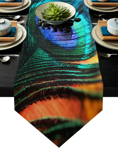 Povo plunksnų gradiento stalo bėgikas, skirtas valgomojo stalo dekoravimui pobūvių dekoravimui, dėmėms atsparus stačiakampis valgomojo stalo bėgikas kaimiškas dekoras