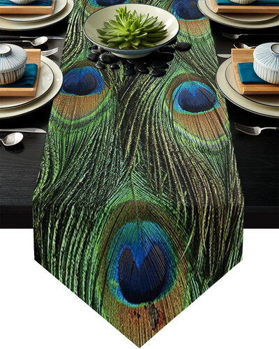 Povo plunksnų gradiento stalo bėgikas, skirtas valgomojo stalo dekoravimui pobūvių dekoravimui, dėmėms atsparus stačiakampis valgomojo stalo bėgikas kaimiškas dekoras