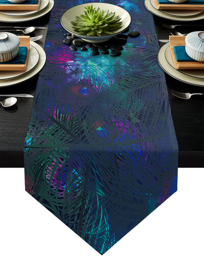 Povo plunksnų gradiento stalo bėgikas, skirtas valgomojo stalo dekoravimui pobūvių dekoravimui, dėmėms atsparus stačiakampis valgomojo stalo bėgikas kaimiškas dekoras