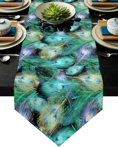 Povo plunksnų gradiento stalo bėgikas, skirtas valgomojo stalo dekoravimui pobūvių dekoravimui, dėmėms atsparus stačiakampis valgomojo stalo bėgikas kaimiškas dekoras