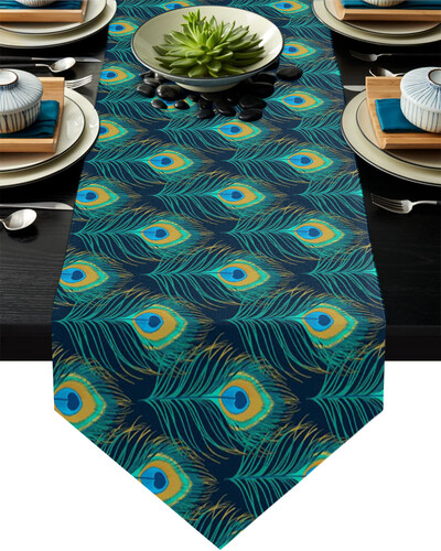 Povo plunksnų gradiento stalo bėgikas, skirtas valgomojo stalo dekoravimui pobūvių dekoravimui, dėmėms atsparus stačiakampis valgomojo stalo bėgikas kaimiškas dekoras